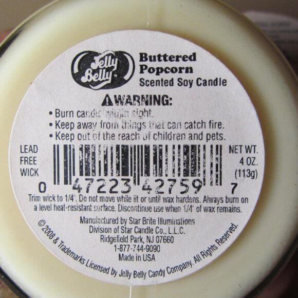 4 oz jelly belly buttered popcorn jar candle UNUSED rare & discontinued (W3767) - Picture 4 of 4